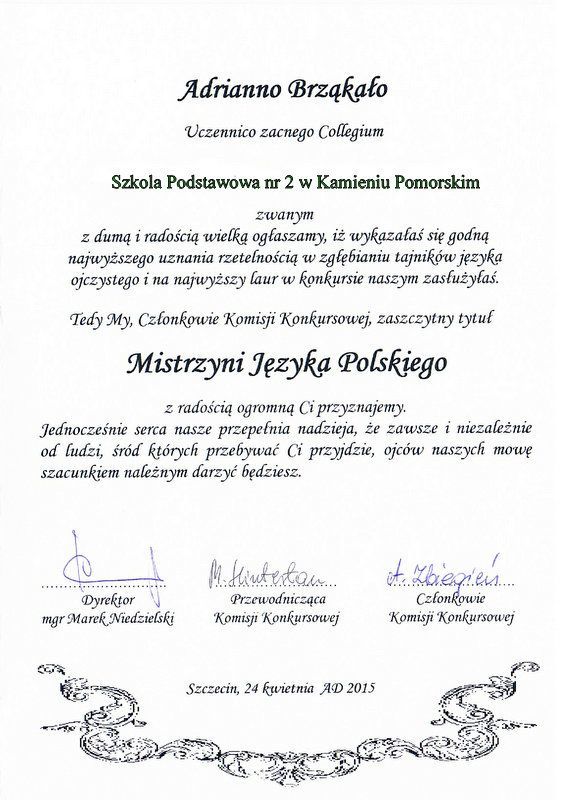 Ada Brząkała – Wojewódzką Mistrzynią Języka Polskiego